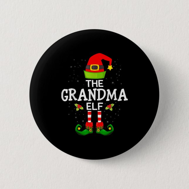 The Grandma Elf Christmas Family Matching Pajama  Button (Front)
