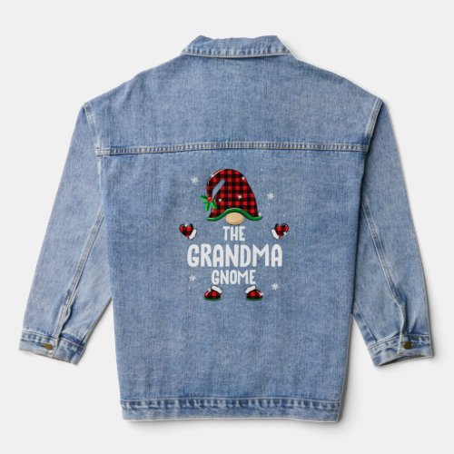 The Grandma Gnome Red Plaid Christmas Matching Fam Denim Jacket