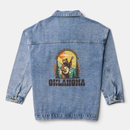 The Grass Is Blue In Oklahoma Vintage Bear Banjo P Denim Jacket
