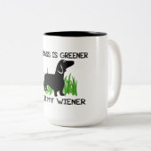 The Grass is Greener Under My Wiener Hot Dog Two-Tone Coffee Mug (Front Right)
