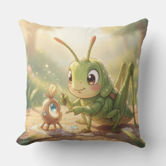 The Grasshopper and the Nectar Artwork.2 Throw Pillow