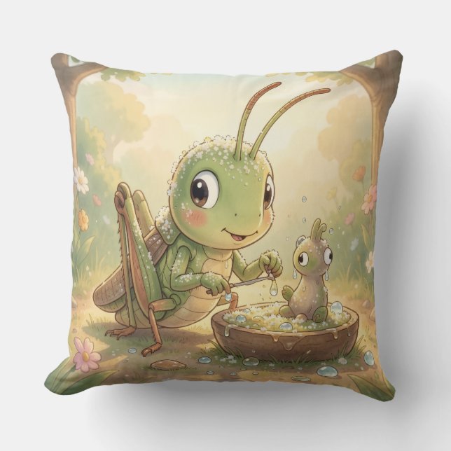The Grasshopper and the Nectar Artwork.3 Throw Pillow (Front)