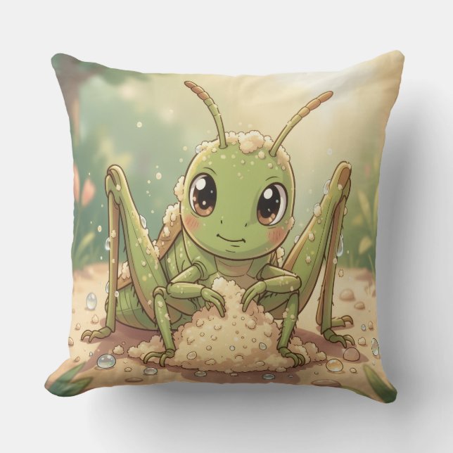The Grasshopper and the Nectar Artwork.4 Throw Pillow (Front)