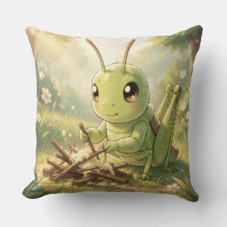 The Grasshopper and the Nectar Artwork Throw Pillow