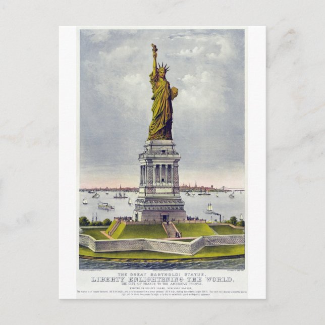 The Great Bartholdi Statue of Liberty Currie Ives Postcard (Front)