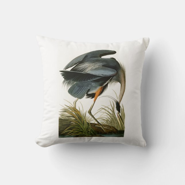 The Great Blue Heron John Audubon Birds of America Throw Pillow (Front)