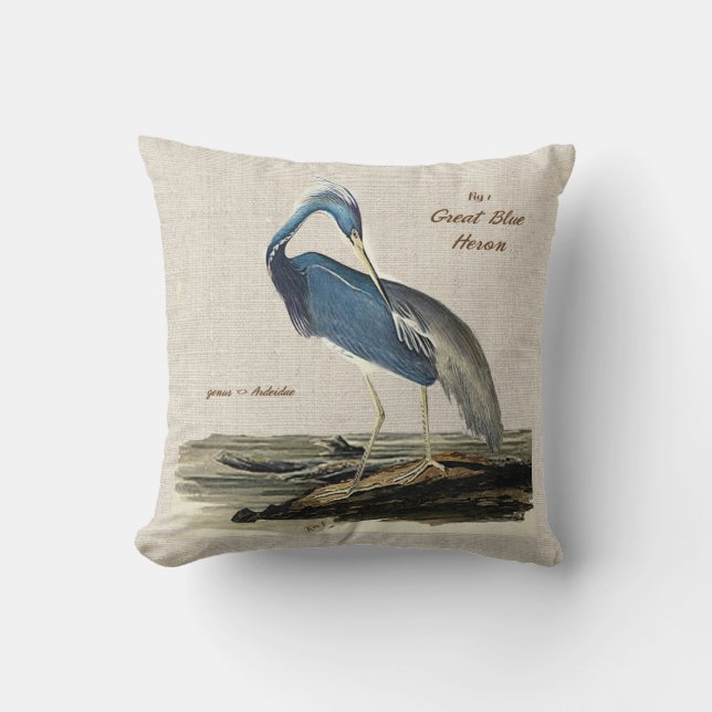 The Great Blue Heron- Poly knit Throw Pillow (Front)