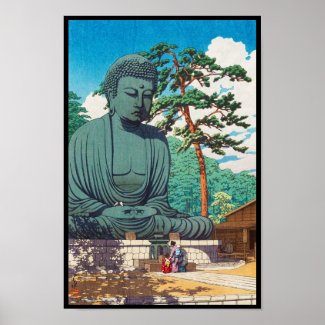 The Great Buddha at Kamakura Hasui Kawase hanga Poster