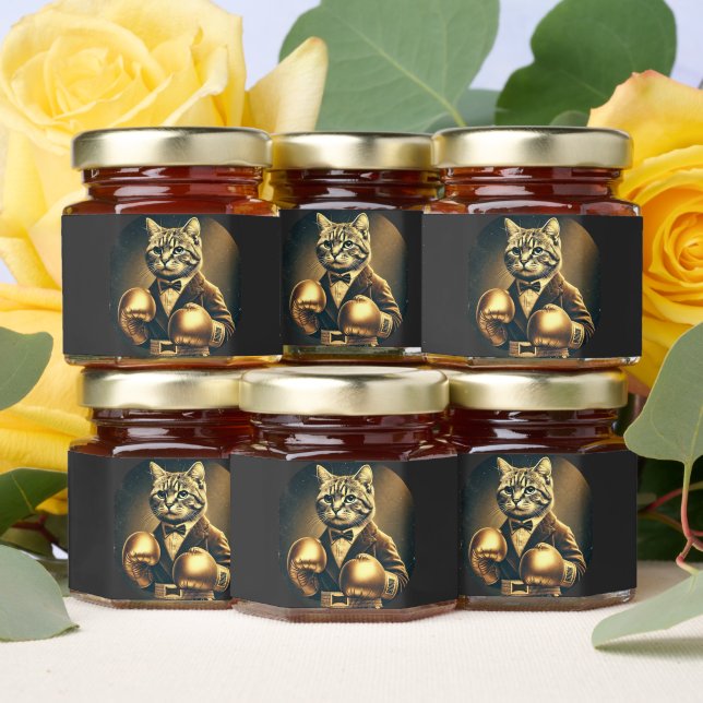 The Great Catsby – cat with boxing gloves Honey Jar Favors (Insitu)