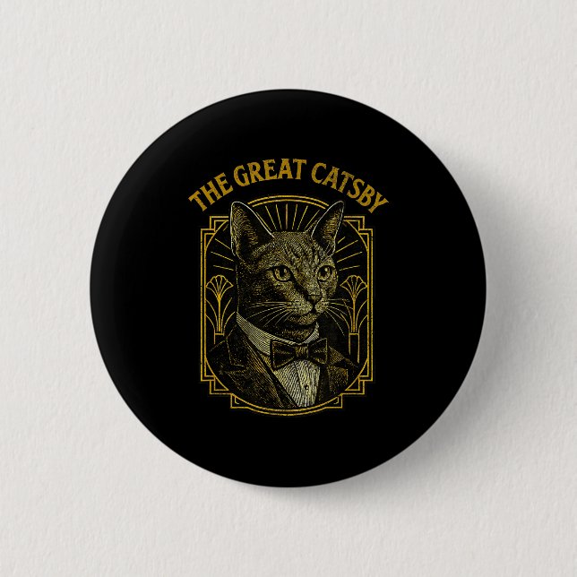 The Great Catsby Funny Retro Art Deco Cat Design  Button (Front)