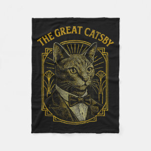 The Great Catsby Funny Retro Art Deco Cat Design Fleece Blanket