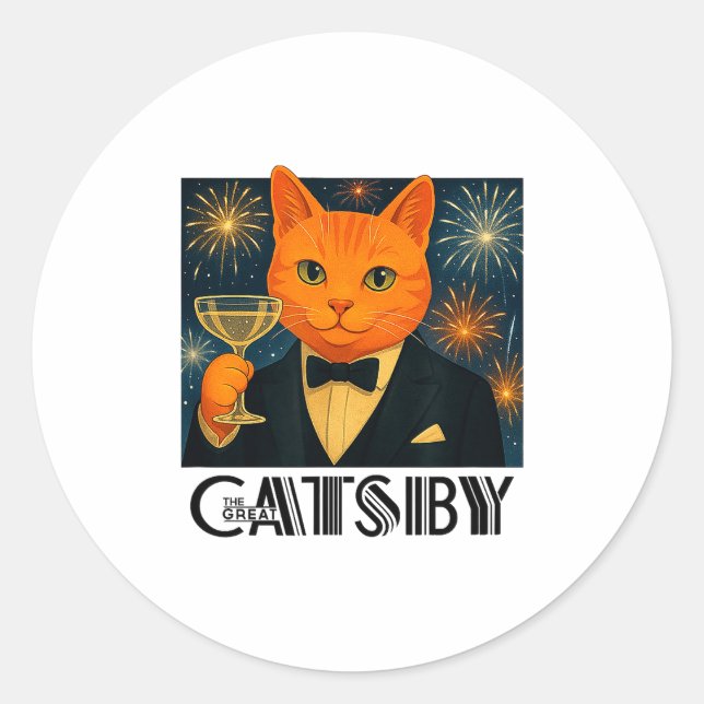 The Great Catsby – Funny Retro Cat Parody  Classic Round Sticker (Front)