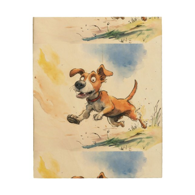 The Great Chase: A Curious Dog's Adventure Wood Wall Art (Front)