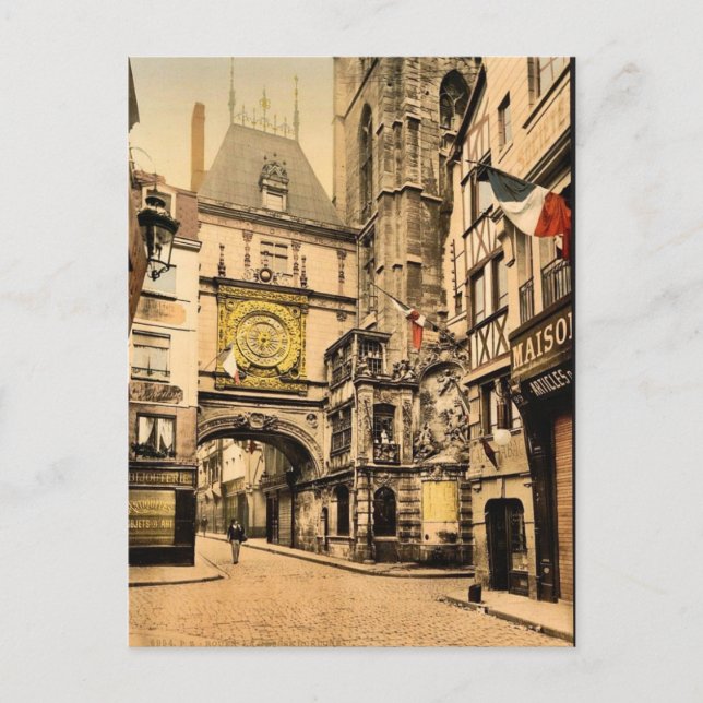 The great clock, Rouen, France vintage Photochrom Postcard (Front)