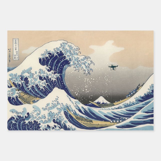 The Great Drone Wave Off Kanagawa Wrapping Paper Sheets (Front)