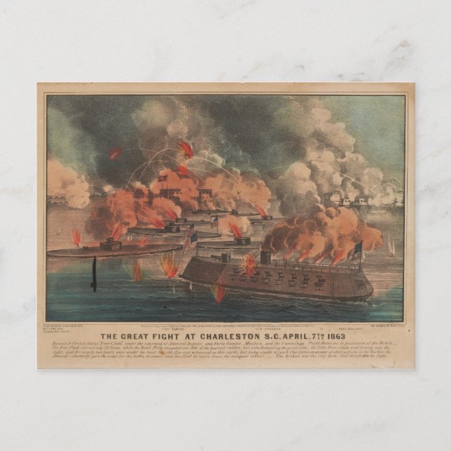 The Great Fight At Charleston 1863 Civil War Postcard (Front)