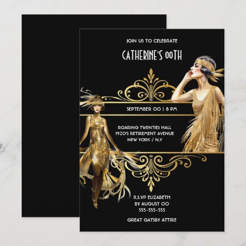 The Great Gatsby 1920's black gold birthday