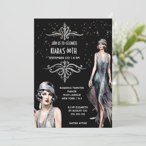 The Great Gatsby black silver flappers art deco