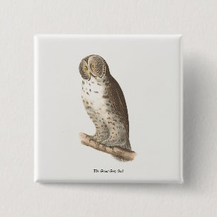 The Great Grey Owl (Strix nebulosa) NY Bird Image Button