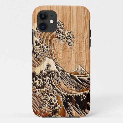 The Great Hokusai Wave Bamboo Inlay Style iPhone 11 Case