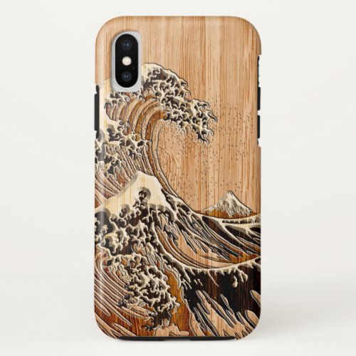 The Great Hokusai Wave Bamboo Inlay Style iPhone X Case