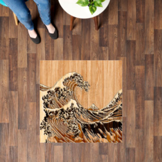 The Great Hokusai Wave Bamboo Inlay Style Floor Decals