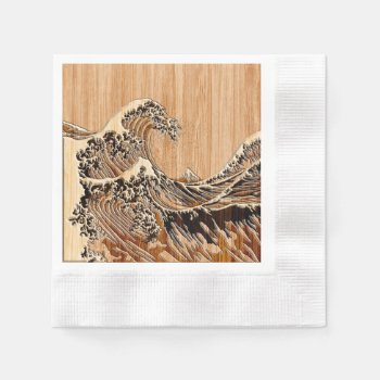 The Great Hokusai Wave Bamboo Wood Grain Style Paper Napkins by CaptainShoppe at Zazzle