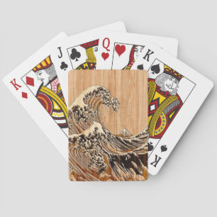The Great Hokusai Wave Bamboo Wood Grain Style Poker Cards