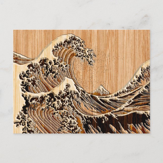 The Great Hokusai Wave Bamboo Wood Grain Style Postcard (Front)