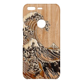 The Great Hokusai Wave Bamboo Wood Inlay Style On Uncommon Google Pixel Case by CaptainShoppe at Zazzle
