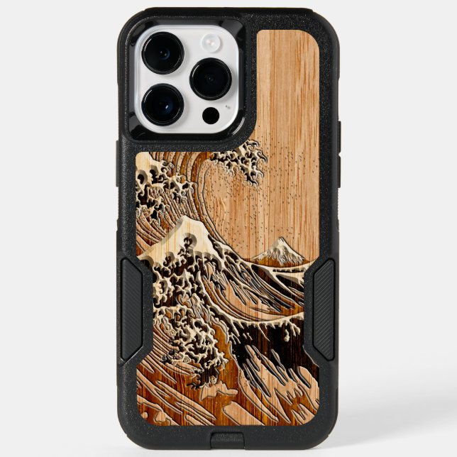 The Great Hokusai Wave Bamboo Wood Inlay Style Otterbox iPhone Case (Back)