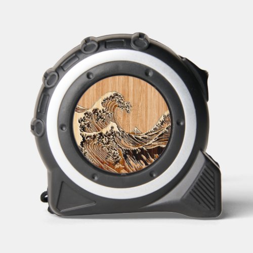 The Great Hokusai Wave Bamboo Wood Inlay Style Tape Measure