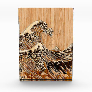The Great Hokusai Wave Bamboo Wood Style Accent Award