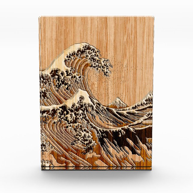 The Great Hokusai Wave Bamboo Wood Style Accent Award (Front)