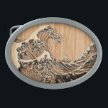 The Great Hokusai Wave Bamboo Wood Style Accent Belt Buckle<br><div class="desc">A custom design inspired by the Great Wave of Kanagawa painted by ancient Japanese artist Hokusai. It is rendered as to look like an intricate Bamboo Wood inlay decor background. Sounds good, a great gift idea. Use the "Ask this Designer" link to contact us with your special design requests or...</div>