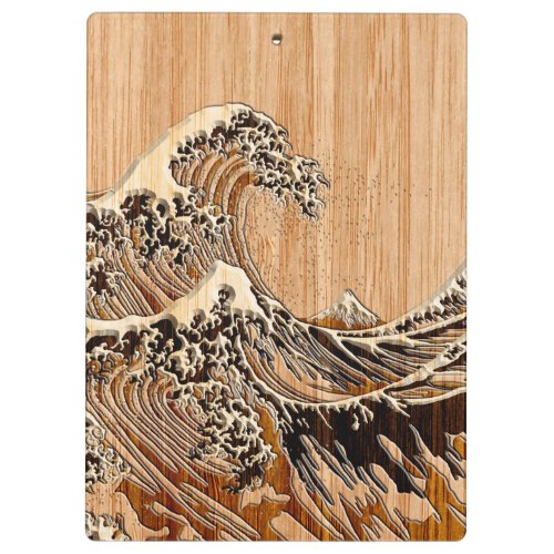 The Great Hokusai Wave Bamboo Wood Style Accent Clipboard