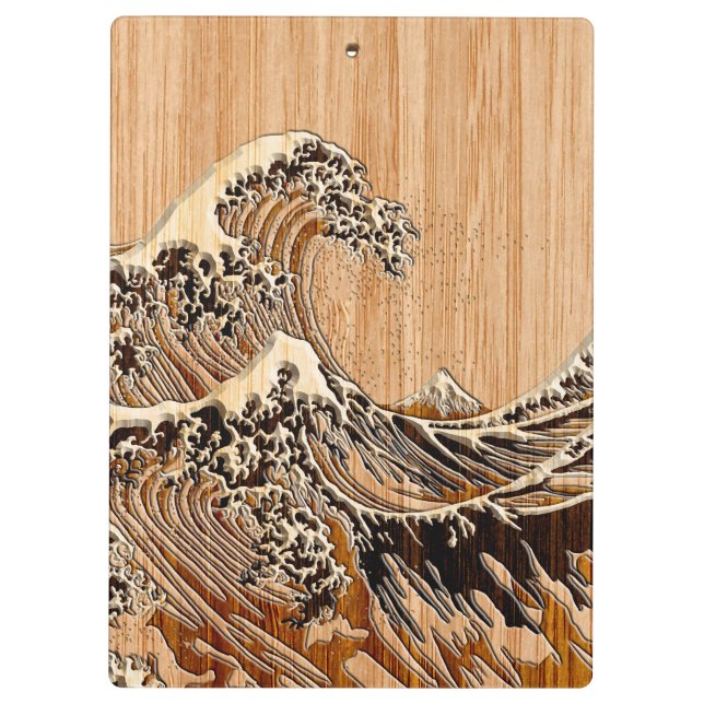 The Great Hokusai Wave Bamboo Wood Style Accent Clipboard (Back)