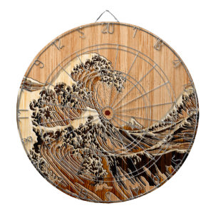 The Great Hokusai Wave Bamboo Wood Style Accent Dartboard
