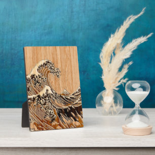 The Great Hokusai Wave Bamboo Wood Style Accent Plaque