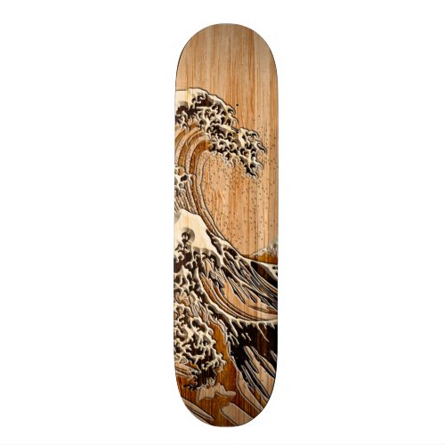 The Great Hokusai Wave Bamboo Wood Style Accent Skateboard