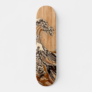 The Great Hokusai Wave Bamboo Wood Style Accent Skateboard by CaptainShoppe at Zazzle