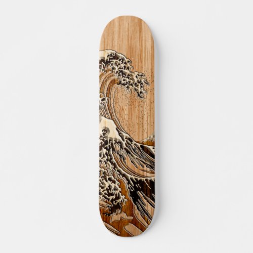 The Great Hokusai Wave Bamboo Wood Style Accent Skateboard