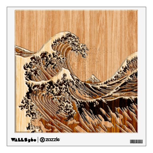 The Great Hokusai Wave Bamboo Wood Style Accent Wall Decal