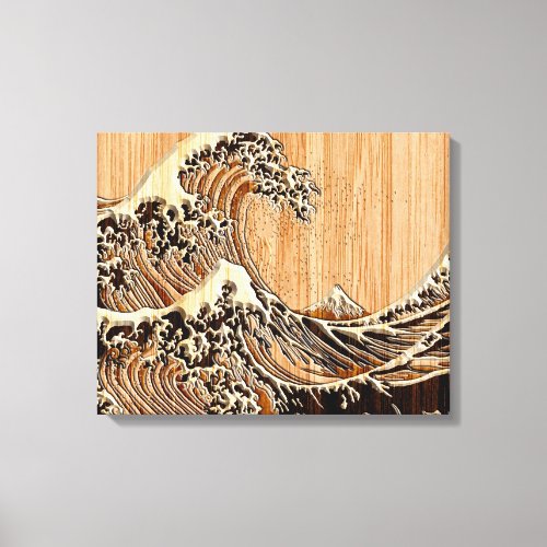 The Great Hokusai Wave Bamboo Wood Style Canvas Print