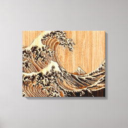 The Great Hokusai Wave Bamboo Wood Style Canvas Print