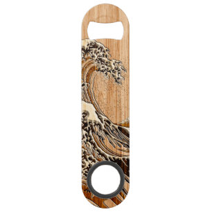 The Great Hokusai Wave Bamboo Wood Style decor Bar Key