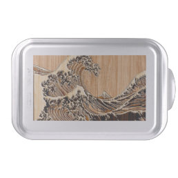 The Great Hokusai Wave Bamboo Wood Style decor Cake Pan