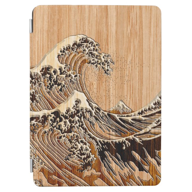 The Great Hokusai Wave Bamboo Wood Style decor iPad Air Cover (Front)