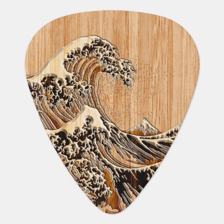 The Great Hokusai Wave Bamboo Wood Style Guitar Pick