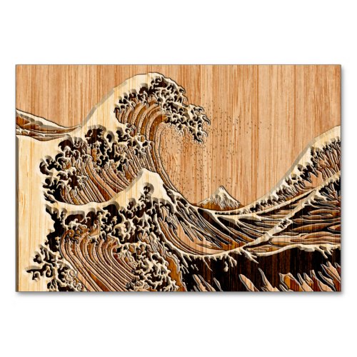 The Great Hokusai Wave Bamboo Wood Style Table Number